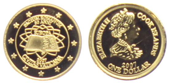 Cook-Inseln - 2007 - 50 Jahre Römische Verträge - Vatikan - 1 Dollar - PP