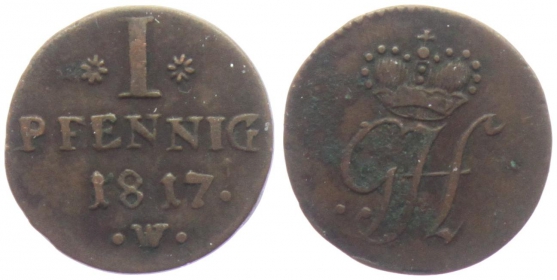 Waldeck - 1817 W - Georg Heinrich (1813-1845) - 1 Pfennig - ss-vz