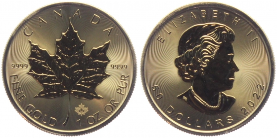 Kanada - 2022 - Maple Leaf - 1 Unze - 50 Dollars - st/BU