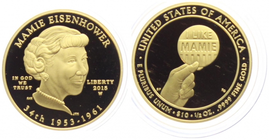 USA - 2015 - Mamie Eisenhower - 10 Dollars - 1/2 Unze - PP