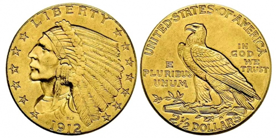 USA - 1912 P - Indian Head - 2,5 Dollars - vz+