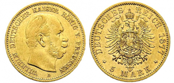 Preussen - J 244 A - 1877 A - Kaiser Wilhelm I. (1861 - 1888) - 5 Mark - ss+