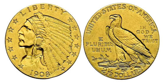 USA - 1908 P - Indian Head - 2,5 Dollars - vz+