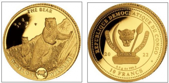 Kongo - 2022 - Bär mit Jungtier - 10 Francs - st