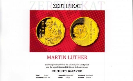 Medaille - Martin Luther - Lutherrose - PP in Kapsel mit MDM-Echtheitszertifikat