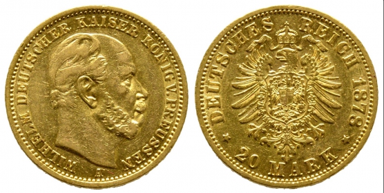 Preussen - J - 246 - 1878 A - Wilhelm I. (1861-1888) - 20 Mark - ss-vz
