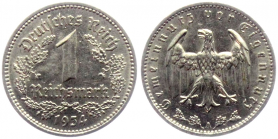Drittes Reich - J 354 - 1934 A -  1 Reichsmark - vz