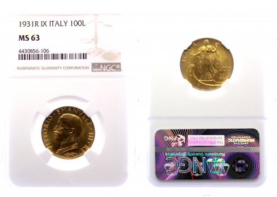 Italien - 1931 R - Vittorio Emanuele III. (1900 - 1946) - 100 Lire - vz-st - MS 63 in Slab