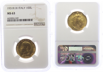 Italien - 1931 R - Vittorio Emanuele III. (1900 - 1946) - 100 Lire - vz-st - MS 63 in Slab