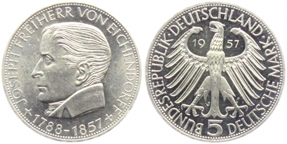 BRD - J 391 - 1957 J - Freiherr von Eichendorff - 5 Mark - st min. RF
