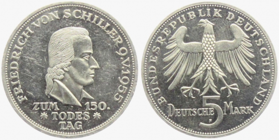 BRD - J 389 - 1955 F - Friedrich von Schiller - 5 Mark - vz