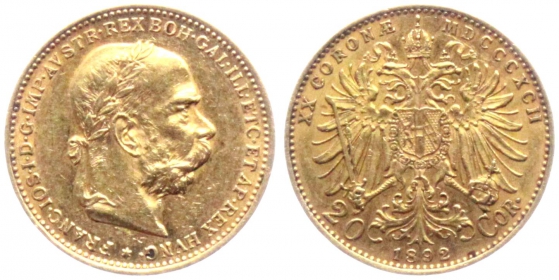 Österreich-Ungarn - 1892 - Kaiser Franz Joseph I. (1848-1916) - 20 Kronen - vz