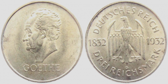 Weimarer Republik - J 350 - 1932 D - Goethe - 3 Reichsmark - st