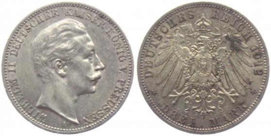 Preussen - J 103 - 1912 A - Wilhelm II. (1888-1918) - 3 Mark - ss