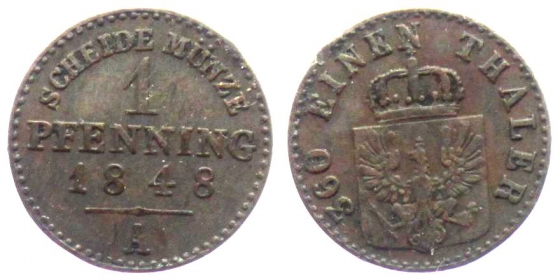 Preussen - 1848 A - Friedrich Wilhelm IV. (1840-1861) - 1 Pfennig - vz min. RF