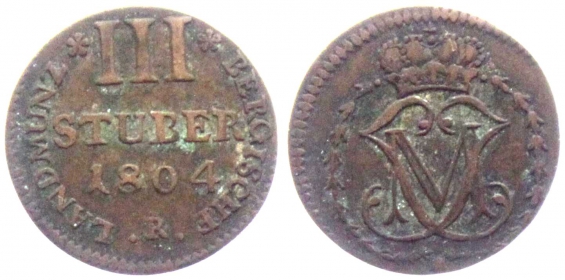 Jülich-Berg - 1804 R - Maximilian IV. Joseph (1799-1806) - 3 Stüber - ss-vz