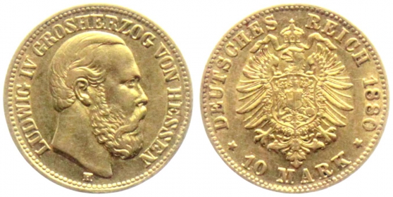 Hessen - J 219 - 1880 H - Großherzog Ludwig IV. (1877-1892) - 10 Mark - ss-vz