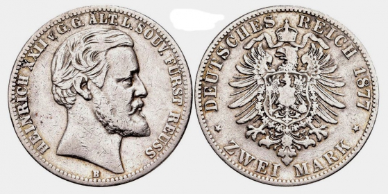 Reuss, ältere Linie - J 116 - 1877 B - Heinrich XXII. (1867-1902) - 2 Mark - f.ss