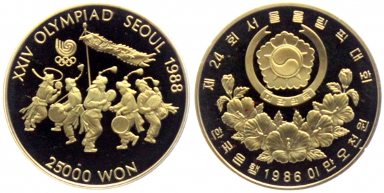 Korea - 1986 - Olympische Spiele 1988 in Seoul - Bauerntanz - 25000 Won - PP in Box
