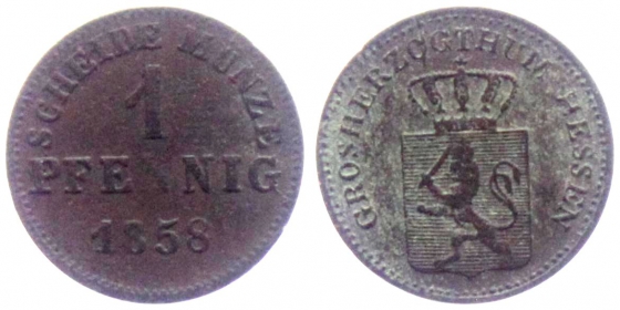 Hessen-Darmstadt - 1858 - Ludwig III. (1848-1877) - 1 Pfennig - ss-vz