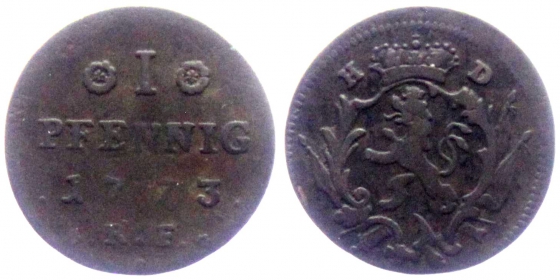 Hessen-Darmstadt - 1773 - Ludwig IX. (1768-1790) - 1 Pfennig - ss