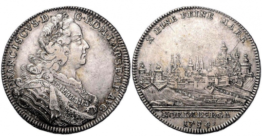 Nürnberg, Stadt - 1754 - Stadtansicht von Nürnberg - Konventionstaler - ss-vz