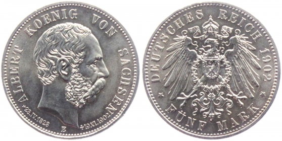 Sachsen - J 128 - 1902 E - Albert (1873-1902) - 5 Mark - st