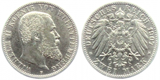 Württemberg - J 174 - 1907 F - Wilhelm von Württemberg (1891-1918) - 2 Mark - vz