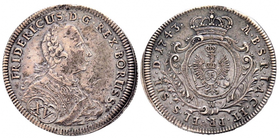Preussen - 1744 W/AHE - Friedrich II. (1740-1780) - 15 Kreuzer - vz