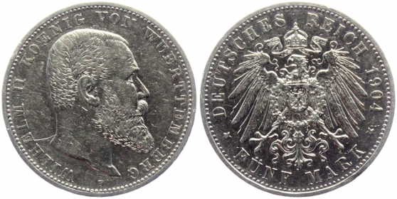 Württemberg - J 176 - 1904 F - Wilhelm (1891-1918) - 5 Mark - ss