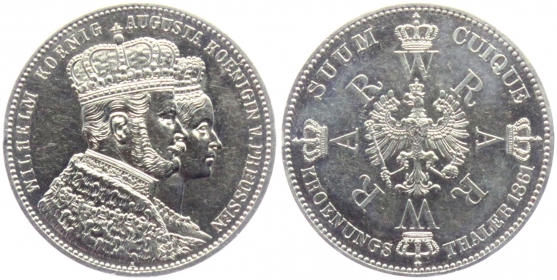 Preussen - 1861 - Wilhelm I. (1861-1888) - Krönungstaler mit Augusta von Preussen  - vz-st
