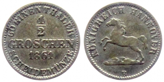 Hannover - 1861 B - Georg V. (1851-1866) - 1/2 Groschen - vz