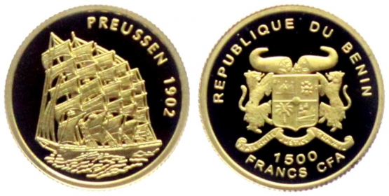 Benin - o.J. - Segelschiff Preussen 1902 - 1500 Francs - PP