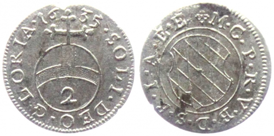 Bayern - 1635 - Kurfürst Maximilian I. (1598-1651) - 2 Kreuzer - 1/2 Batzen - ss - RF