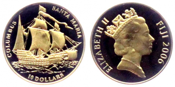Fiji - 2006 - Kolumbus - Santa Maria Segelschiff - 10 Dollars - PP