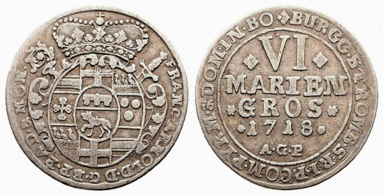 Paderborn Bistum - 1718 AGP - Franz Arnold von Metternich (1704-1718) - 4 Mariengroschen / 1/6 Taler - f.vz