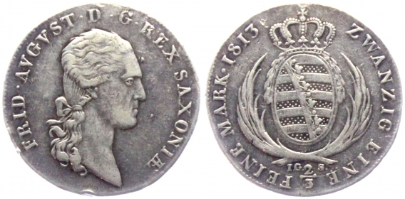Sachsen - 1813 IGS - Friedrich August I. (1806-1827) - 2/3 Taler - f.vz Hsp