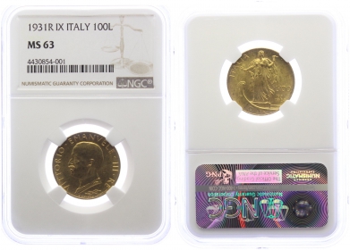 Italien - 1931 R - Vittorio Emanuele III. (1900 - 1946) - 100 Lire - f.st - MS 63 in Slab