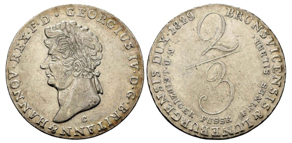 Braunschweig-Calenberg-Hannover - 1829 C -  Georg IV. (1820-1830) - 2/3 Taler - vz
