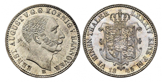 Braunschweig-Calenberg-Hannover - 1845 B - Ernst August (1837-1851) - 1/6 Taler - f.st