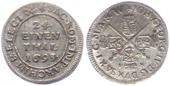 Sachsen - 1693 IK - Johann Georg IV. (1691-1694) - 1/24 Taler - vz
