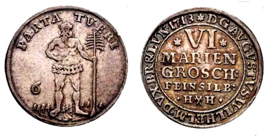 Braunschweig-Wolfenbüttel - 1718 - August Wilhelm (1714-1731) - Wilder Mann - 6 Mariengroschen - f.vz