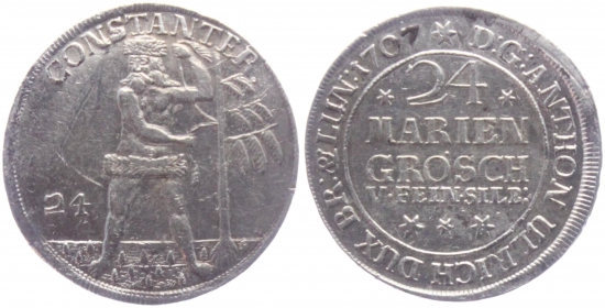 Braunschweig-Wolfenbüttel - 1707 - Anton Ulrich (1704-1714) - Wilder Mann - 24 Mariengroschen - ss-Kratzer