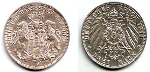 Hamburg - J 64 - 1911 J - Stadtwappen - 3 Mark - f.st