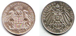 Hamburg - J 64 - 1911 J - Stadtwappen - 3 Mark - vz-st