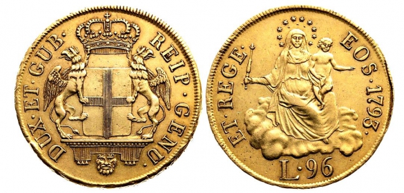 Italien - Genua - 1793 - Republik Genua - Madonna mit Kind - 96 Lire - vz-RF