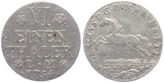Braunschweig-Wolfenbüttel - 1754 LM - Karl I. (1735-1780) - 1/6 Taler - s-ss