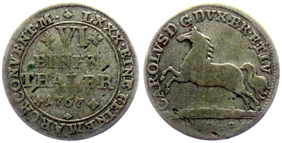 Braunschweig-Wolfenbüttel - 1767 - Karl I. (1735-1780) - 1/6 Taler - s-ss