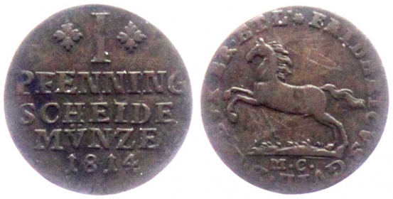 Braunschweig-Wolfenbüttel - 1814 MC - Friedrich Wilhelm (1806-1815) - 1 Pfennig - ss+