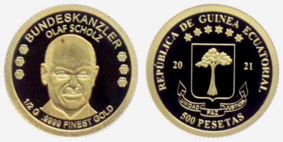 Äquatorial Guinea - 2021 - Bundeskanzler Olaf Scholz - 500 Peseten - PP